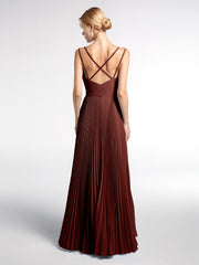 Pleated Skit Double Straps Dress with Self tie Terracotta Plus Size