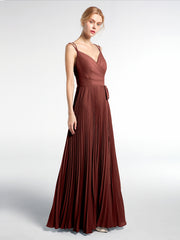 Pleated Skit Double Straps Dress with Self tie Terracotta Plus Size