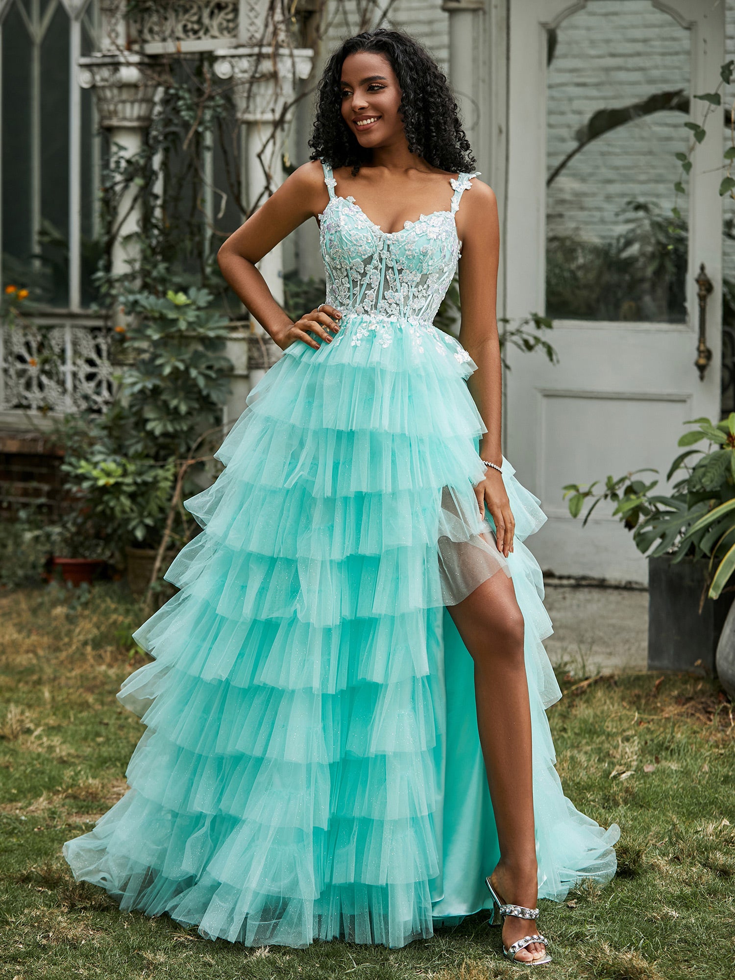 BABARONI Tulle Turquoise Prom Dresses A-line Sweetheart Spaghetti