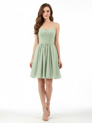 Strapless Short Chiffon Dress with Sweetheart Neck Dusty Sage