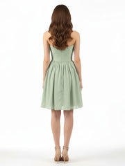 Strapless Short Chiffon Dress with Sweetheart Neck Dusty Sage