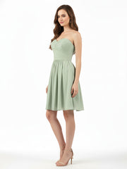 Strapless Short Chiffon Dress with Sweetheart Neck Dusty Sage