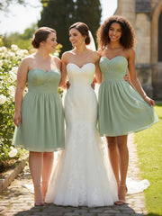 Strapless Short Chiffon Dress with Sweetheart Neck Dusty Sage