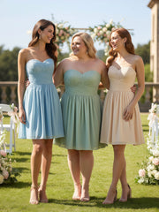 Strapless Short Chiffon Dress with Sweetheart Neck Dusty Sage