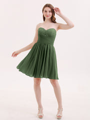 Strapless Short Chiffon Dress with Sweetheart Neck Olive Green Plus Size