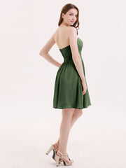 Strapless Short Chiffon Dress with Sweetheart Neck Olive Green Plus Size