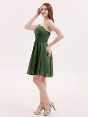 Strapless Short Chiffon Dress with Sweetheart Neck Olive Green
