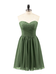 Strapless Short Chiffon Dress with Sweetheart Neck Olive Green