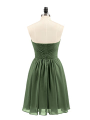 Strapless Short Chiffon Dress with Sweetheart Neck Olive Green