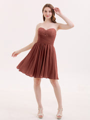 Strapless Short Chiffon Dress with Sweetheart Neck Terracotta