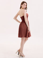 Strapless Short Chiffon Dress with Sweetheart Neck Terracotta Plus Size