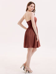 Strapless Short Chiffon Dress with Sweetheart Neck Terracotta