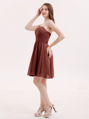 Strapless Short Chiffon Dress with Sweetheart Neck Terracotta