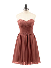 Strapless Short Chiffon Dress with Sweetheart Neck Terracotta