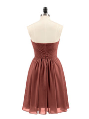Strapless Short Chiffon Dress with Sweetheart Neck Terracotta