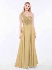 Sequins Bodice Chiffon Skirt Dress Gold