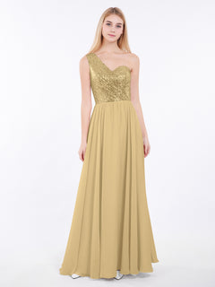 Sequins Bodice Chiffon Skirt Dress Gold