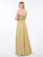 Sequins Bodice Chiffon Skirt Dress Gold