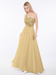 Sequins Bodice Chiffon Skirt Dress Gold