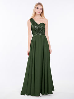 Sequins Bodice Chiffon Skirt Dress Olive Green Plus Size