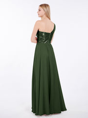 Sequins Bodice Chiffon Skirt Dress Olive Green Plus Size