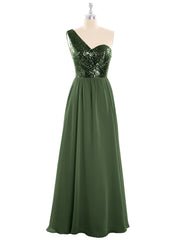 Sequins Bodice Chiffon Skirt Dress Olive Green Plus Size