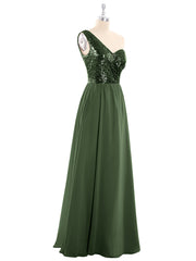 Sequins Bodice Chiffon Skirt Dress Olive Green