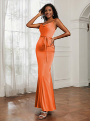 Cowl Neck Mermaid Dress With Sash Burnt Orange