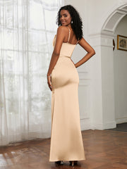 Cowl Neck Mermaid Dress With Sash Champagne