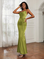 Cowl Neck Mermaid Dress With Sash Clover