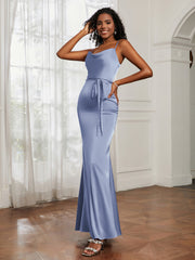 Cowl Neck Mermaid Dress With Sash Dusty Blue Plus Size