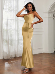 Cowl Neck Mermaid Dress With Sash Gold Plus Size