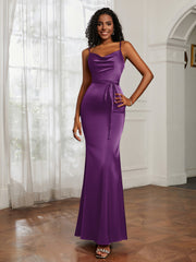 Cowl Neck Mermaid Dress With Sash Grape