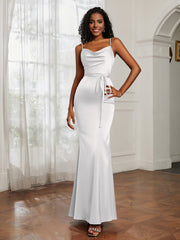 Cowl Neck Mermaid Dress With Sash Ivory