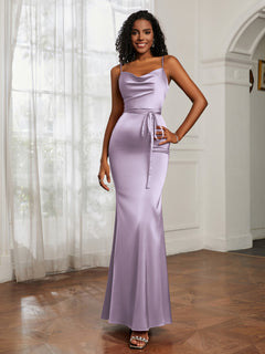 Cowl Neck Mermaid Dress With Sash Lilac