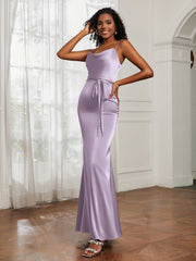 Cowl Neck Mermaid Dress With Sash Lilac