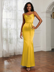 Cowl Neck Mermaid Dress With Sash Marigold
