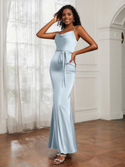 Cowl Neck Mermaid Dress With Sash Mist