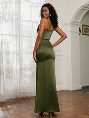 Cowl Neck Mermaid Dress With Sash Olive Green