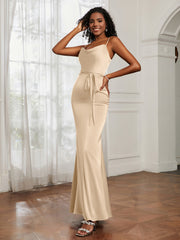 Cowl Neck Mermaid Dress With Sash Peach Plus Size