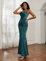 Cowl Neck Mermaid Dress With Sash Peacock Plus Size