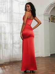 Cowl Neck Mermaid Dress With Sash Red