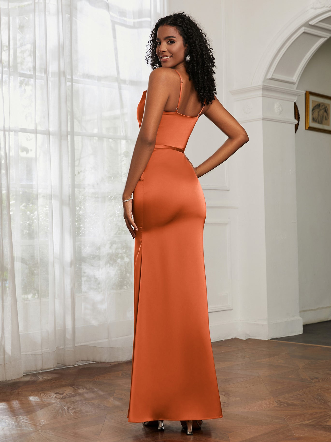 BABARONI Cowl Neck Mermaid Dress With Sash Rust Plus Size, Rust / US18 BABARONI Cowl Neck Mermaid Dress With Sash Rust Plus Size, Rust / US18