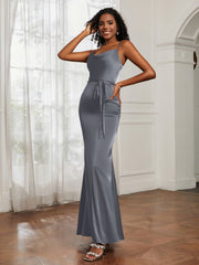 Cowl Neck Mermaid Dress With Sash Steel Grey Plus Size