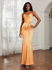 Cowl Neck Mermaid Dress With Sash Tangerine