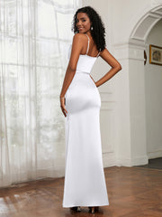 Cowl Neck Mermaid Dress With Sash White