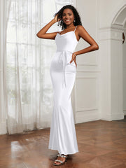 Cowl Neck Mermaid Dress With Sash White Plus Size