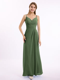 Sweetheart Neck Chiffon Gown with Double Straps Olive Green