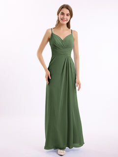 Sweetheart Neck Chiffon Gown with Double Straps Olive Green Plus Size