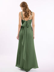 Sweetheart Neck Chiffon Gown with Double Straps Olive Green